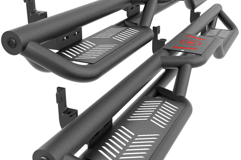 YZONA two-stair black powder coated running boards for a Chevy Colorado crew cab